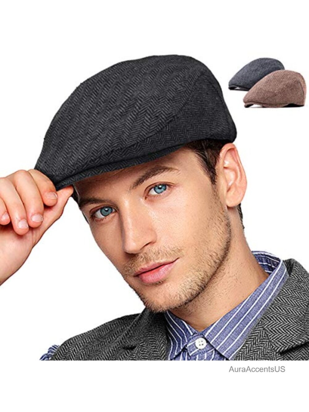 2-Pack Wool Blend Tweed Newsboy Flat Caps Adjustable Men Winter Hats